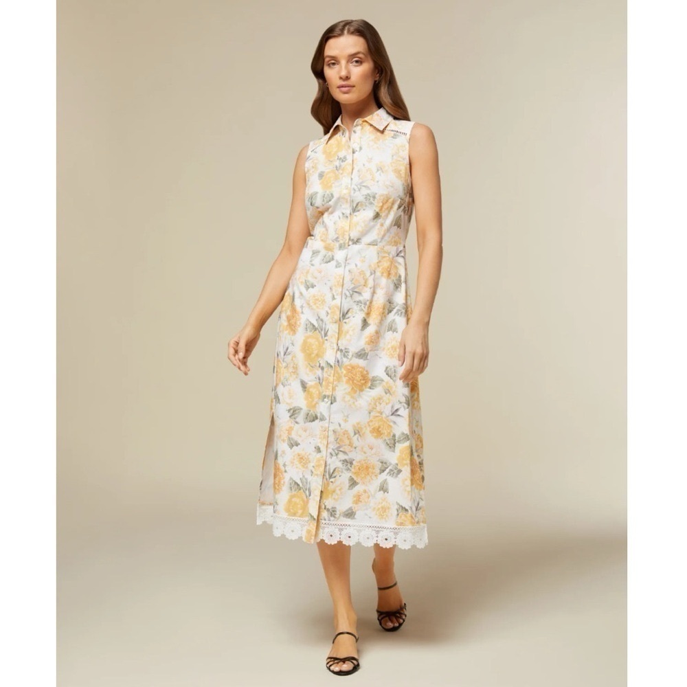 NEW Rachel Parcell Sleeveless Floral Midi Shirt Dress Ivory Yellow 10 - Picture 5 of 16
